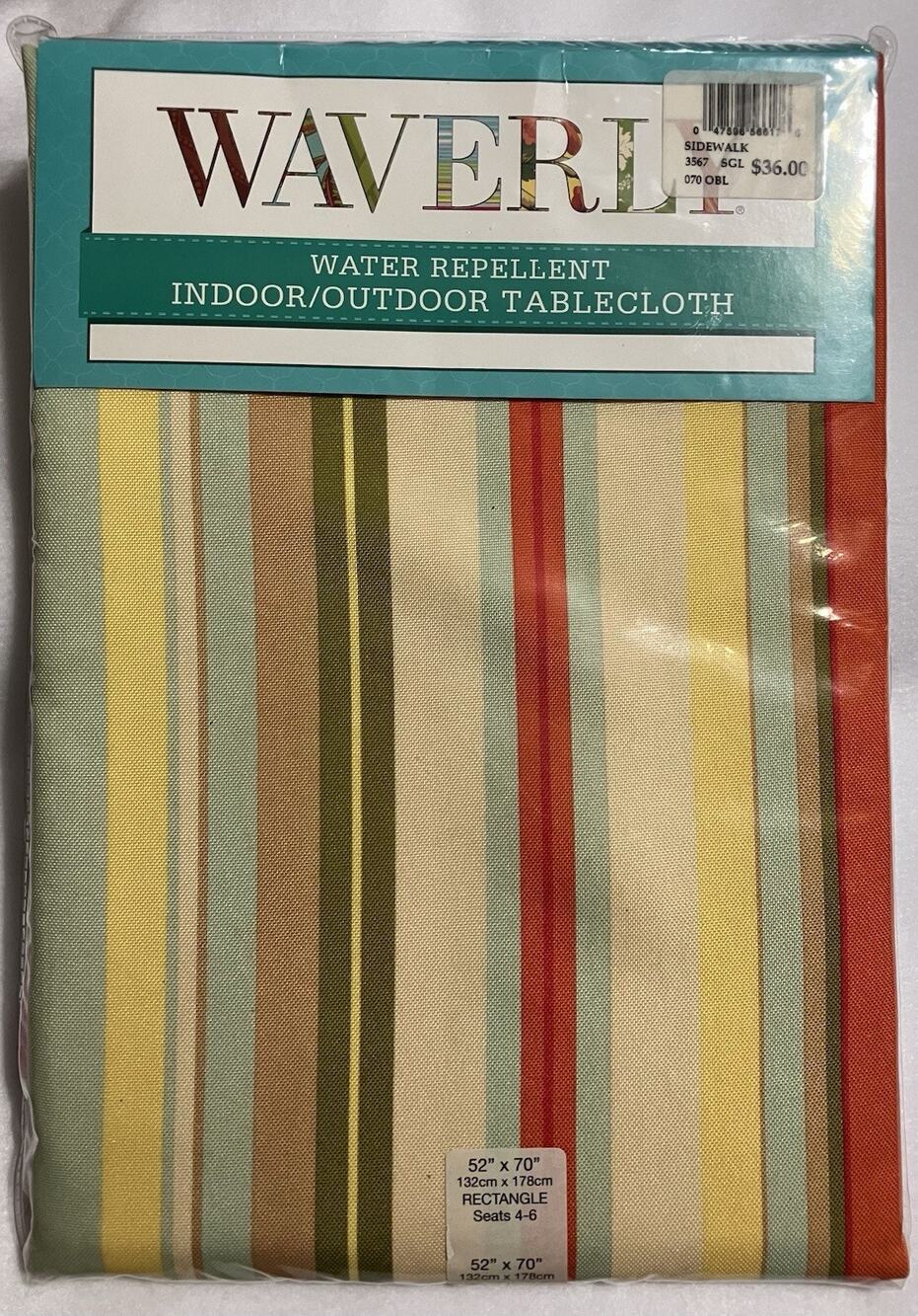 Waverly Indoor Outdoor Tablecloth 52 X 70 Rectangle Seats 4-6 Striped Multi NWT